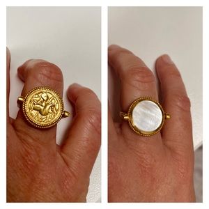 Julie Vos Coin Revolving Ring Mother Of Pearl, 24k Gold Plate